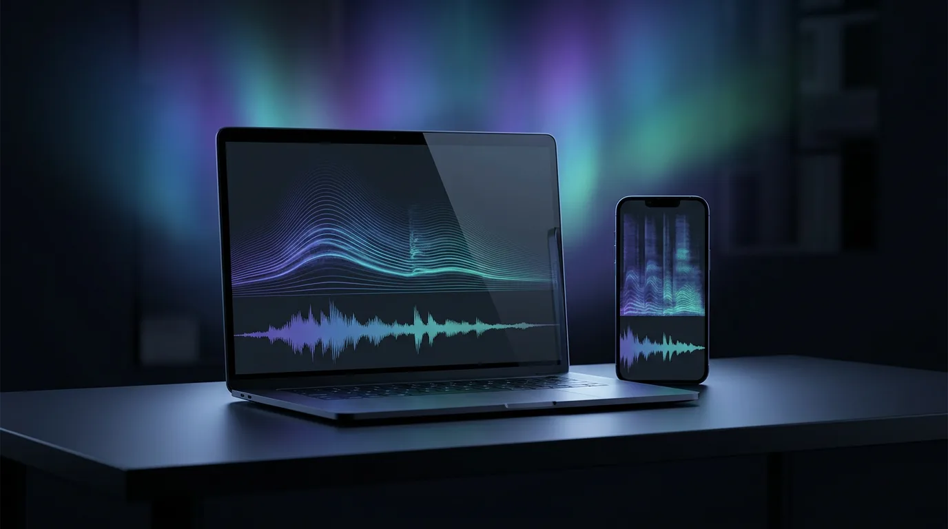 Silent Subliminals: podgląd fali i spektrogramu afirmacji na laptopie i telefonie